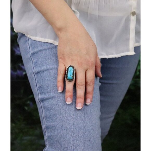 Sterling Silver Natural Turquoise Ring Size 5 - Picture 4 of 7